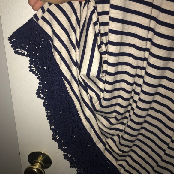 Navy Striped Dress with Lace Hem - Picture 3 of 3